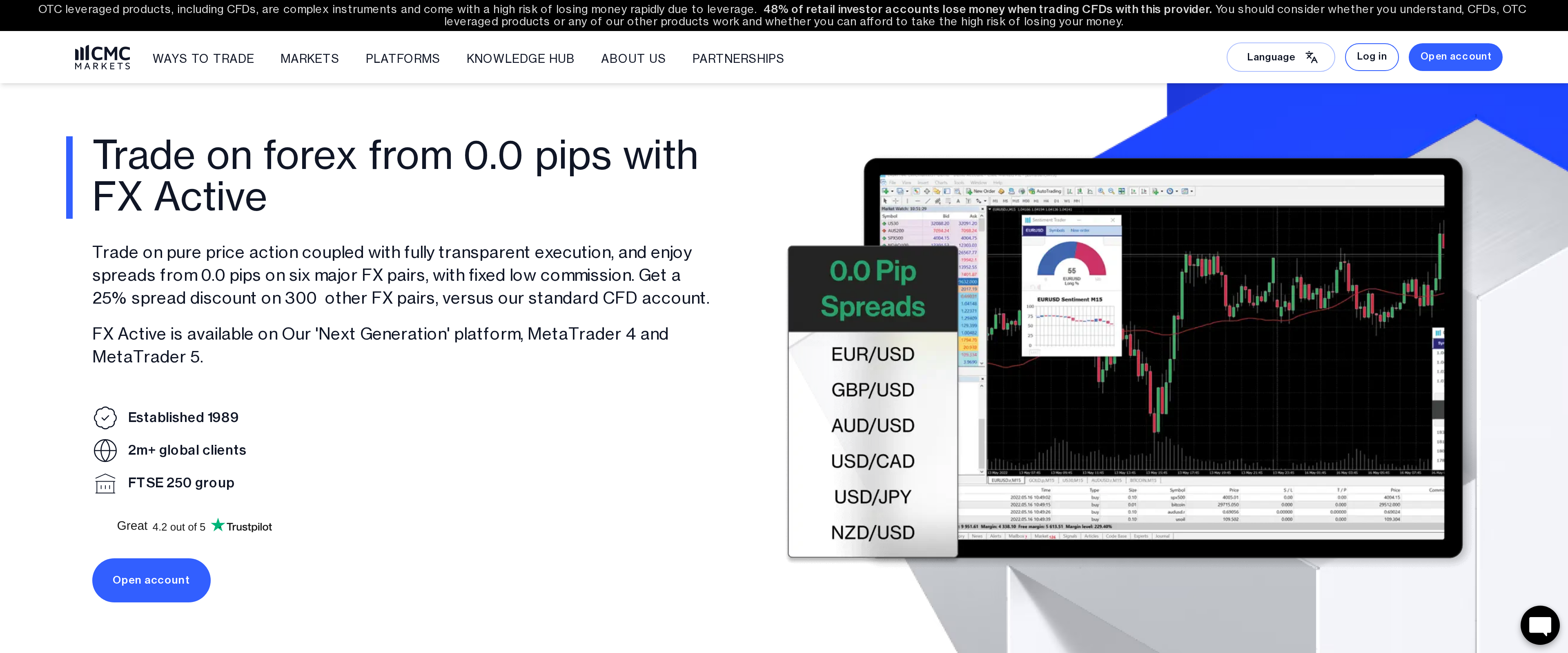 FX Active page: trade on forex from 0.0 pips, available on Next Generation, MetaTrader 4 and MetaTrader 5