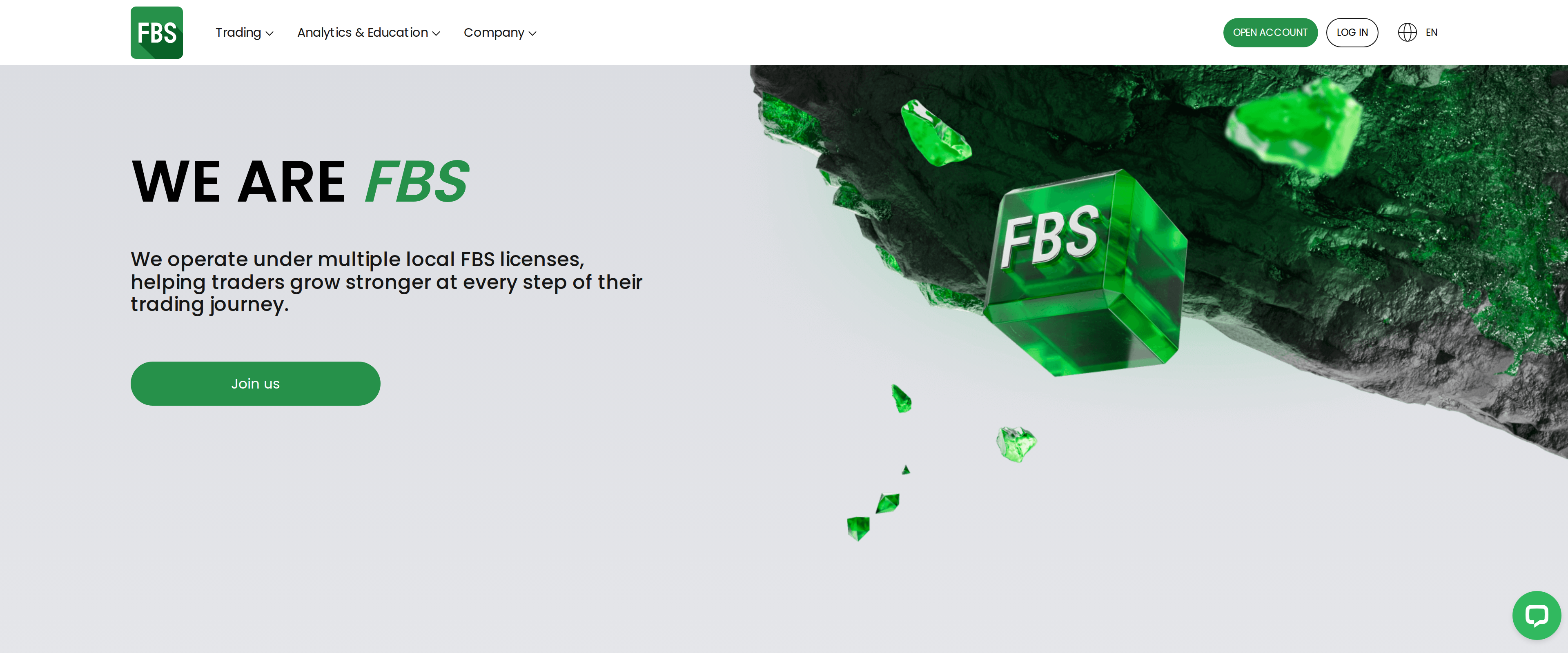 FBS About page headline WE ARE FBS describing itself as a leading international forex broker in 150 plus countries