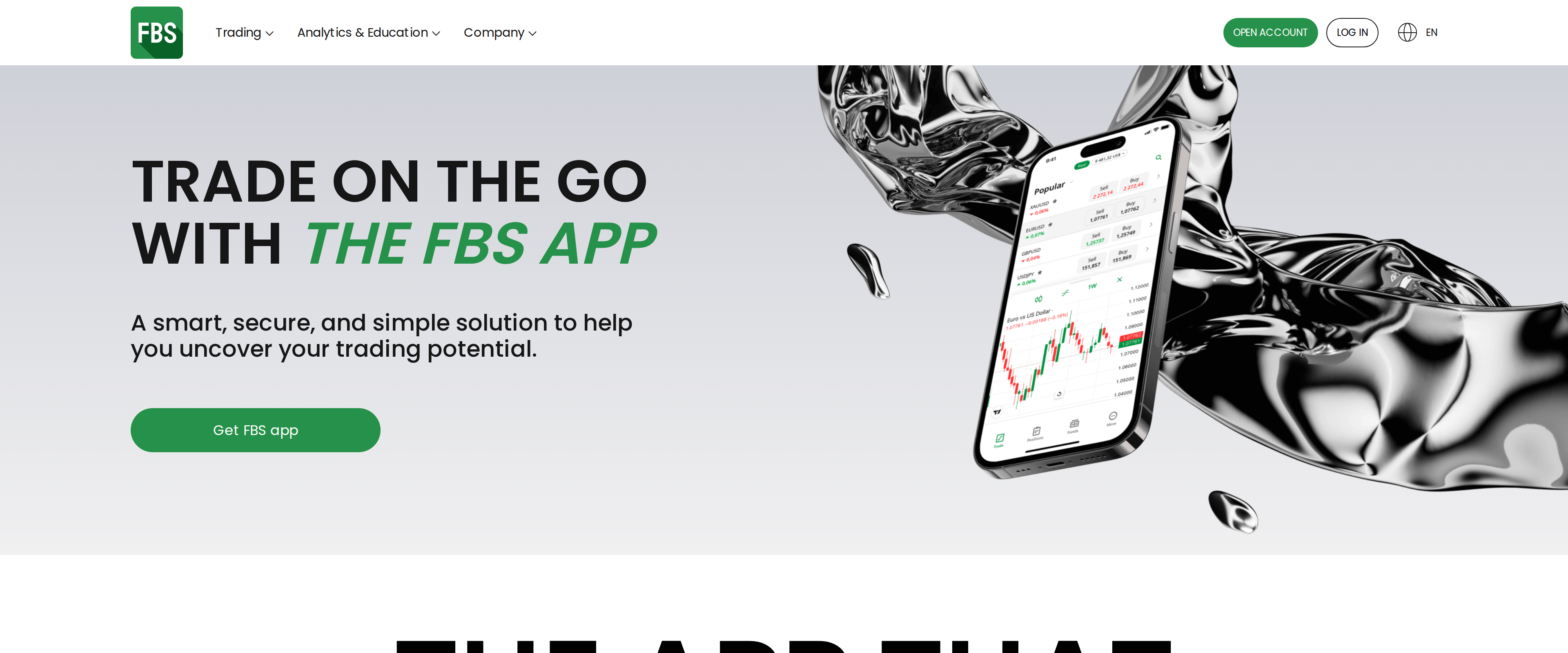 FBS trading app page headline TRADE ON THE GO WITH THE FBS APP