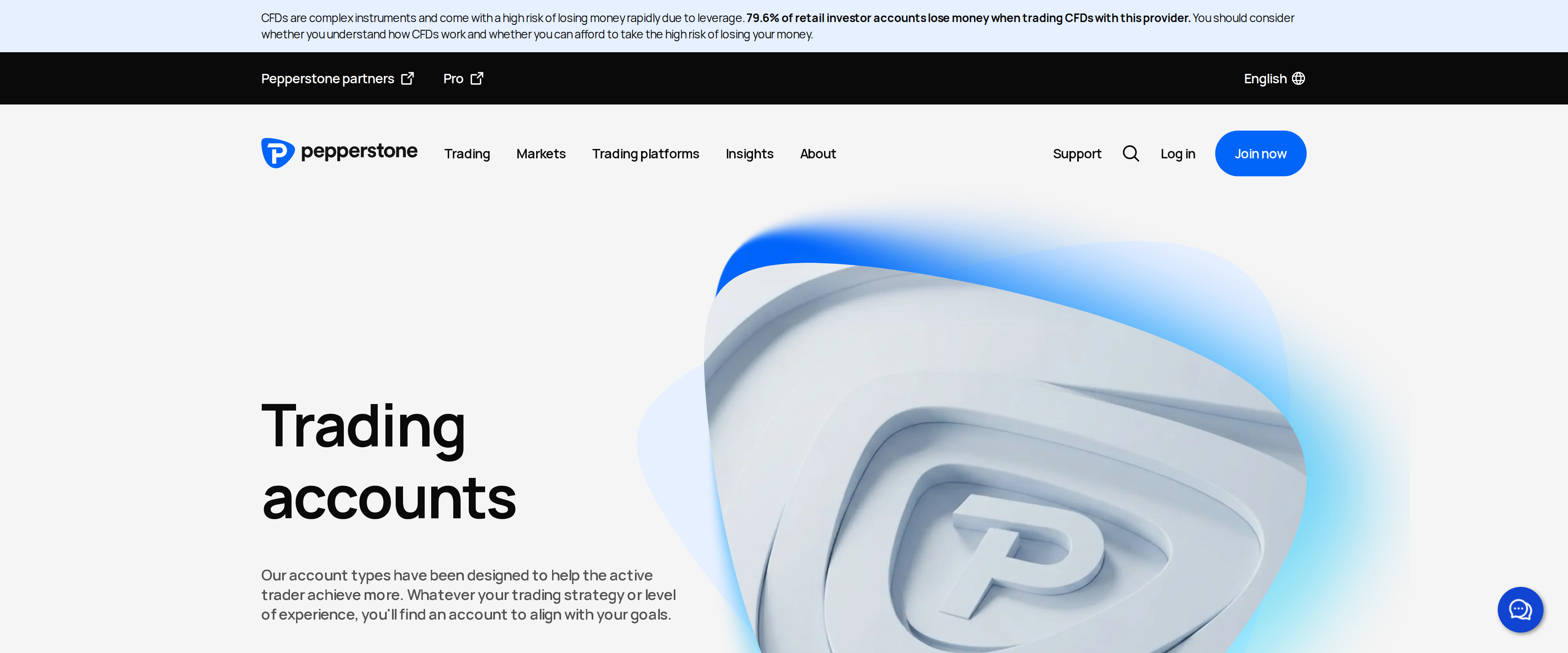 Pepperstone's trading accounts page comparing Standard and Razor pricing side by side